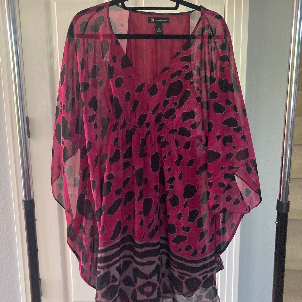 INC International Concepts BOHO KIMONO STYLE SILKY FLOWY TUNIC MAGENTA  OP 12